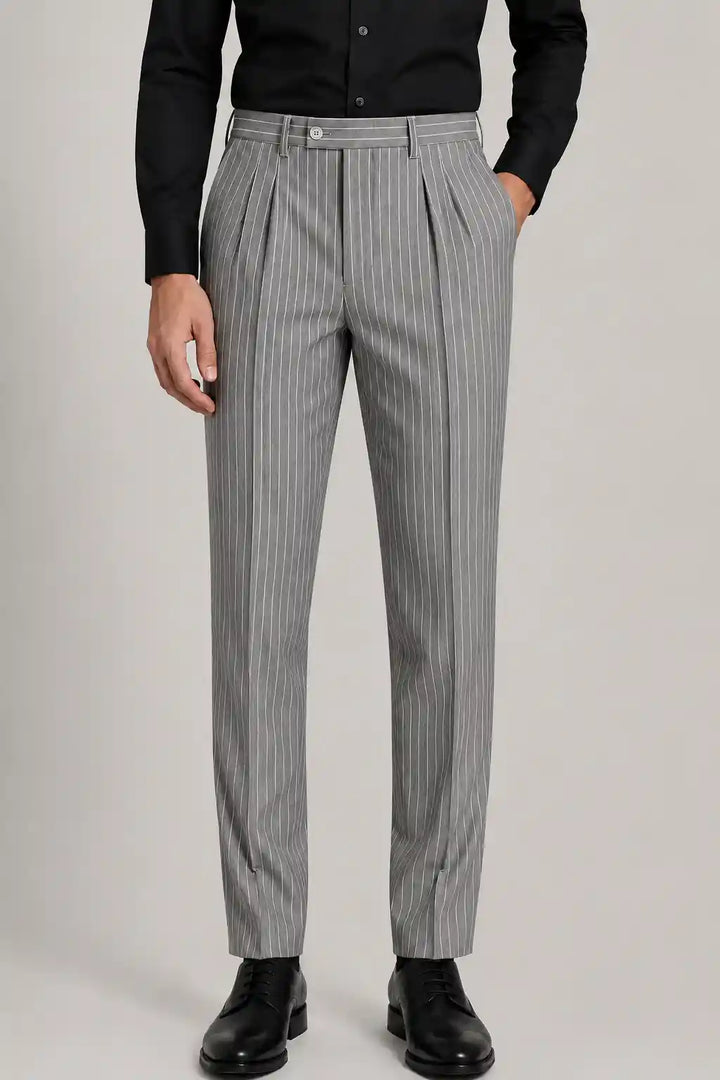 Silver Stripe Pleated Dress Pant