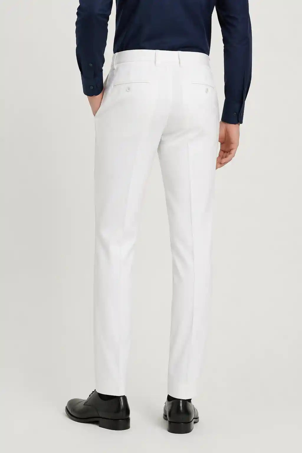 Classic White Double Pleated Dress Pant Back View — muzaym