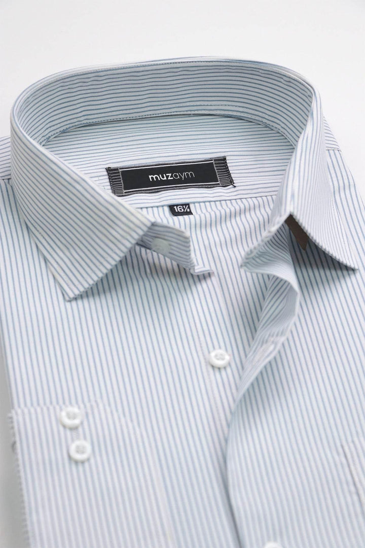 Elegant Sky Blue Stripes – Regular Fit Shirt - muzaym