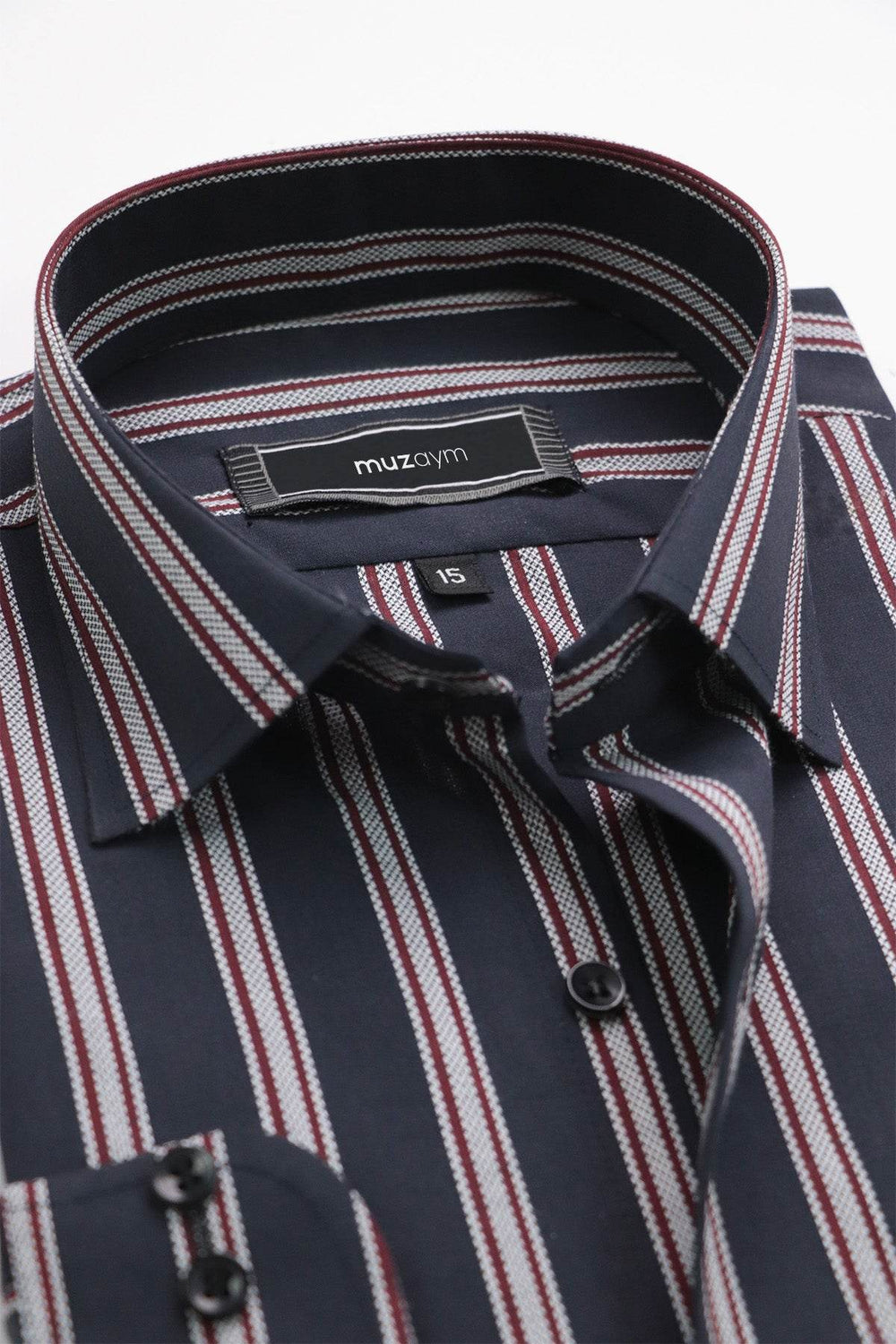 Broad Lining Navy Blue – Regular Fit Shirt - muzaym