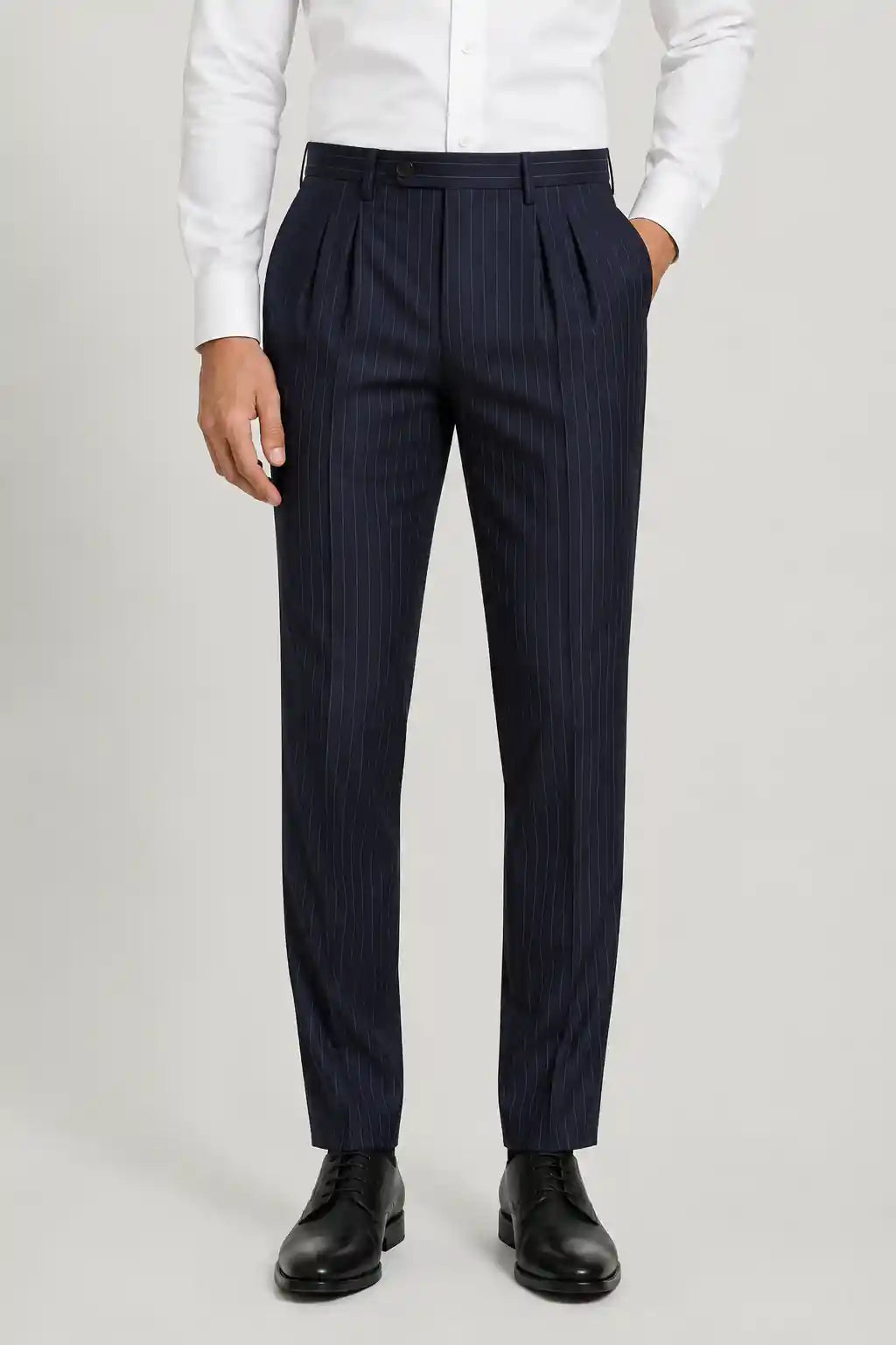Navy Stripe Pleated Dress Pant — muzaym