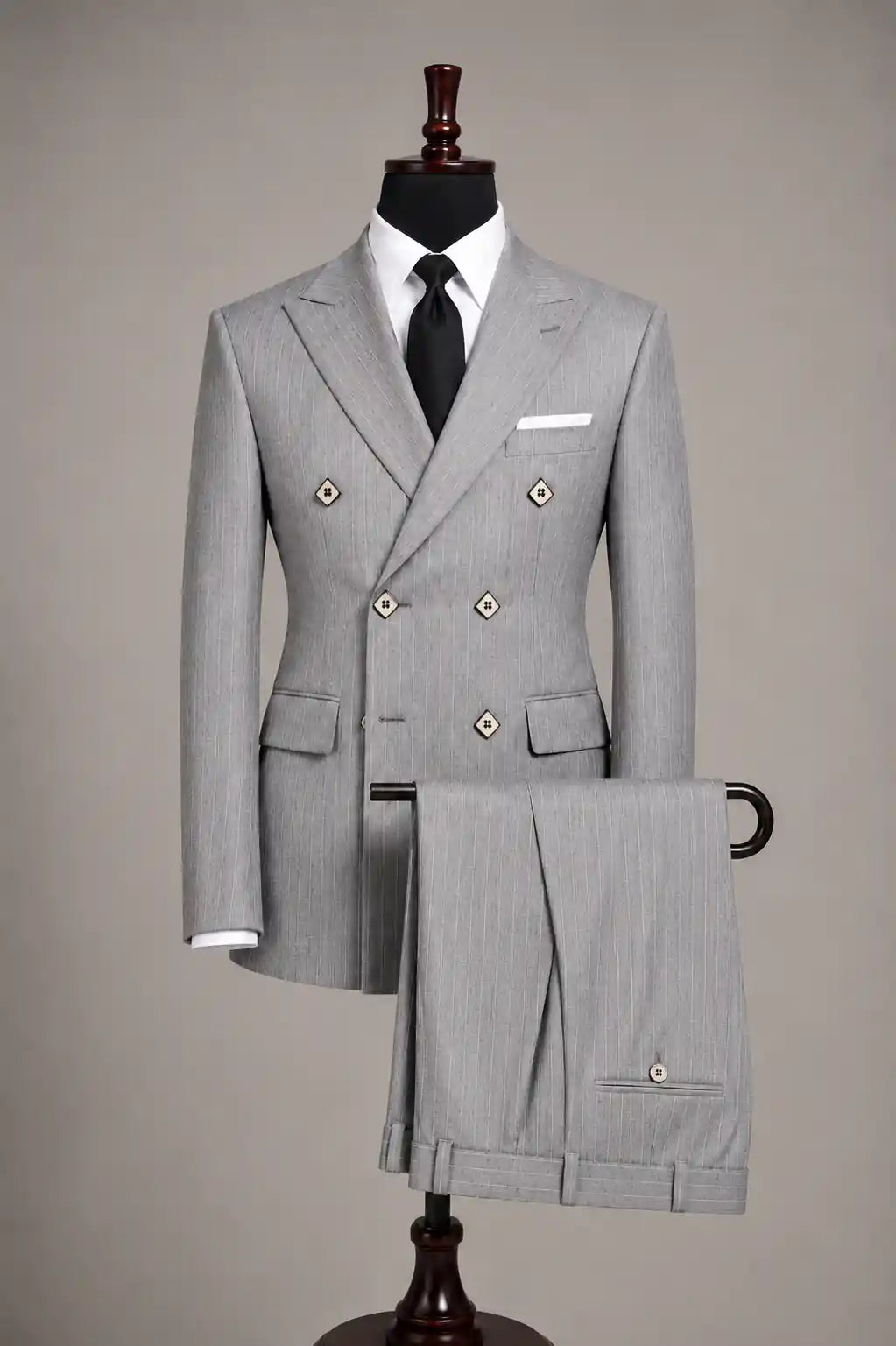 Silver Stripe Double Breasted Two Piece Suit — muzaym