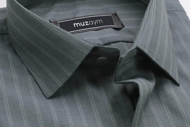 Olive Green Stripes – Regular Fit Shirt - muzaym