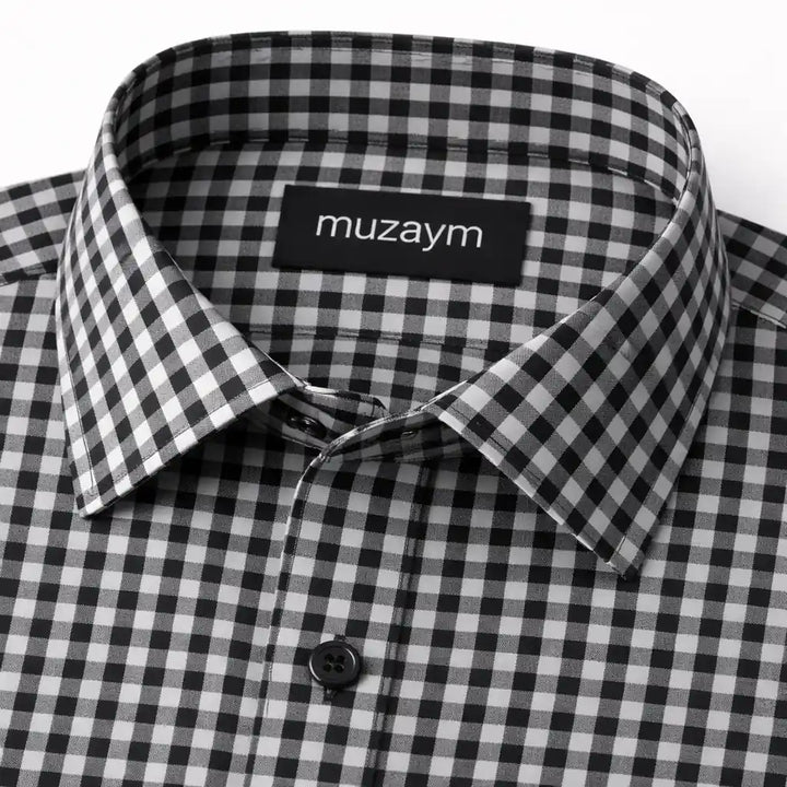 Midnight Micro Check Formal Shirt Side View — muzaym