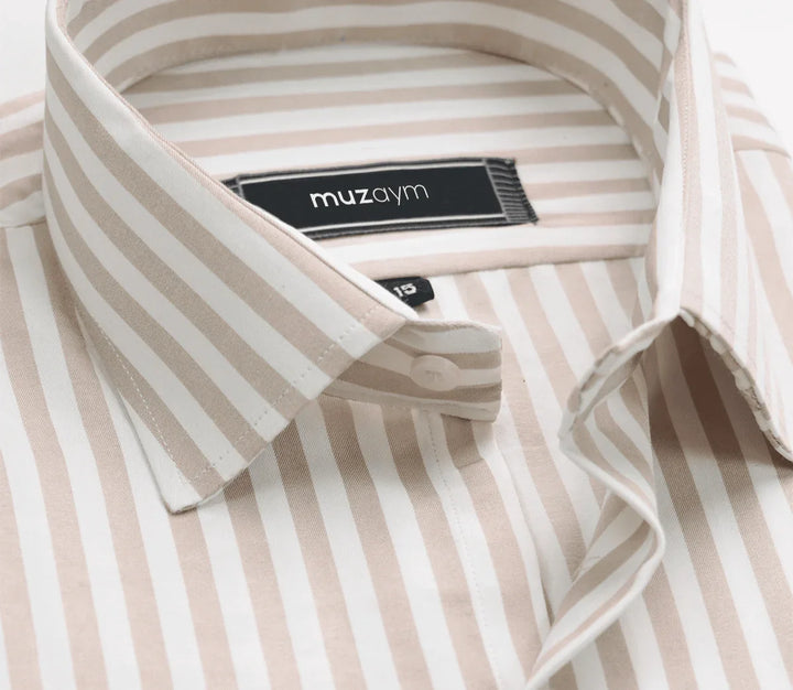 Sandstone Beige Stripe – Regular Fit Shirt - muzaym