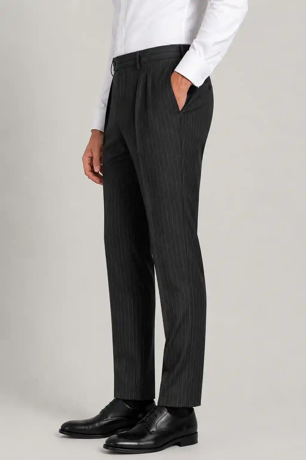 Charcoal Stripe Pleated Dress Pant Back View — muzaym