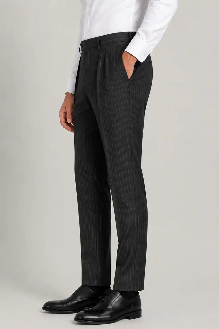 Charcoal Stripe Pleated Dress Pant Back View — muzaym