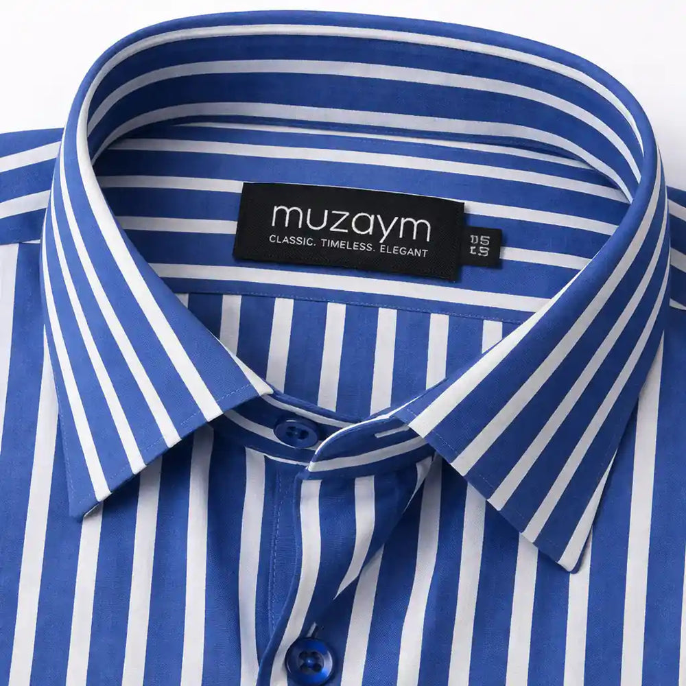 Regent Blue Stripe Formal Shirt Side View — muzaym