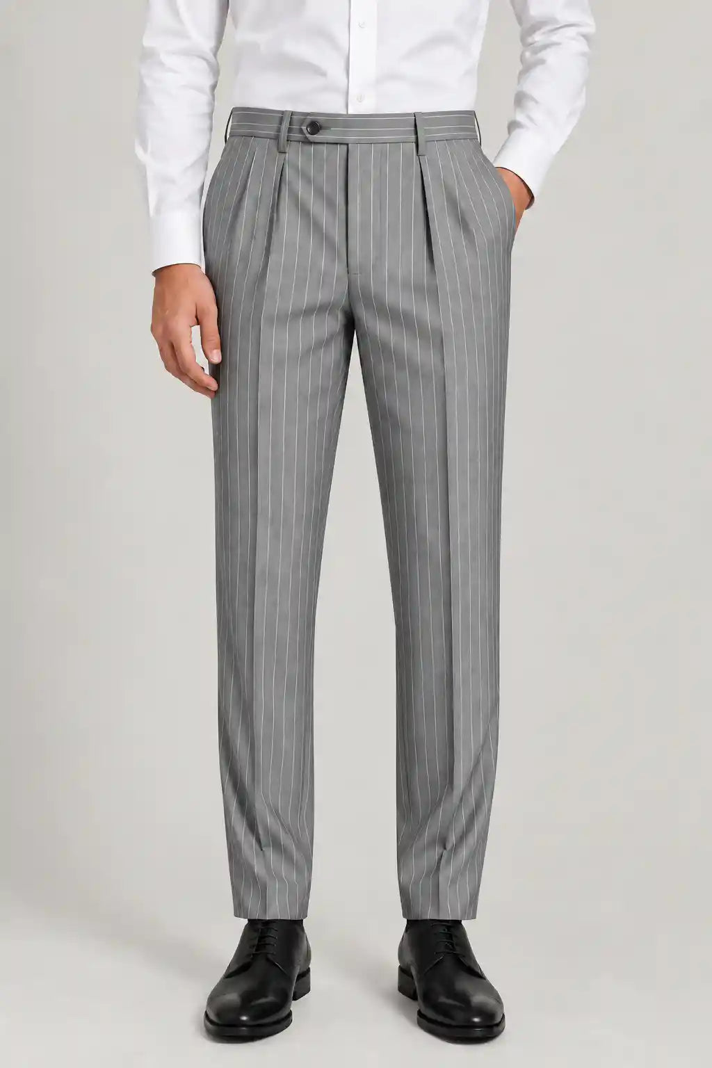 Silver Gray Pinstripe Pleated Pant