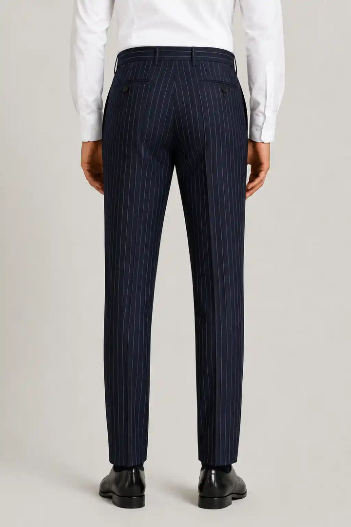 Navy Stripe Pleated Dress Pant
