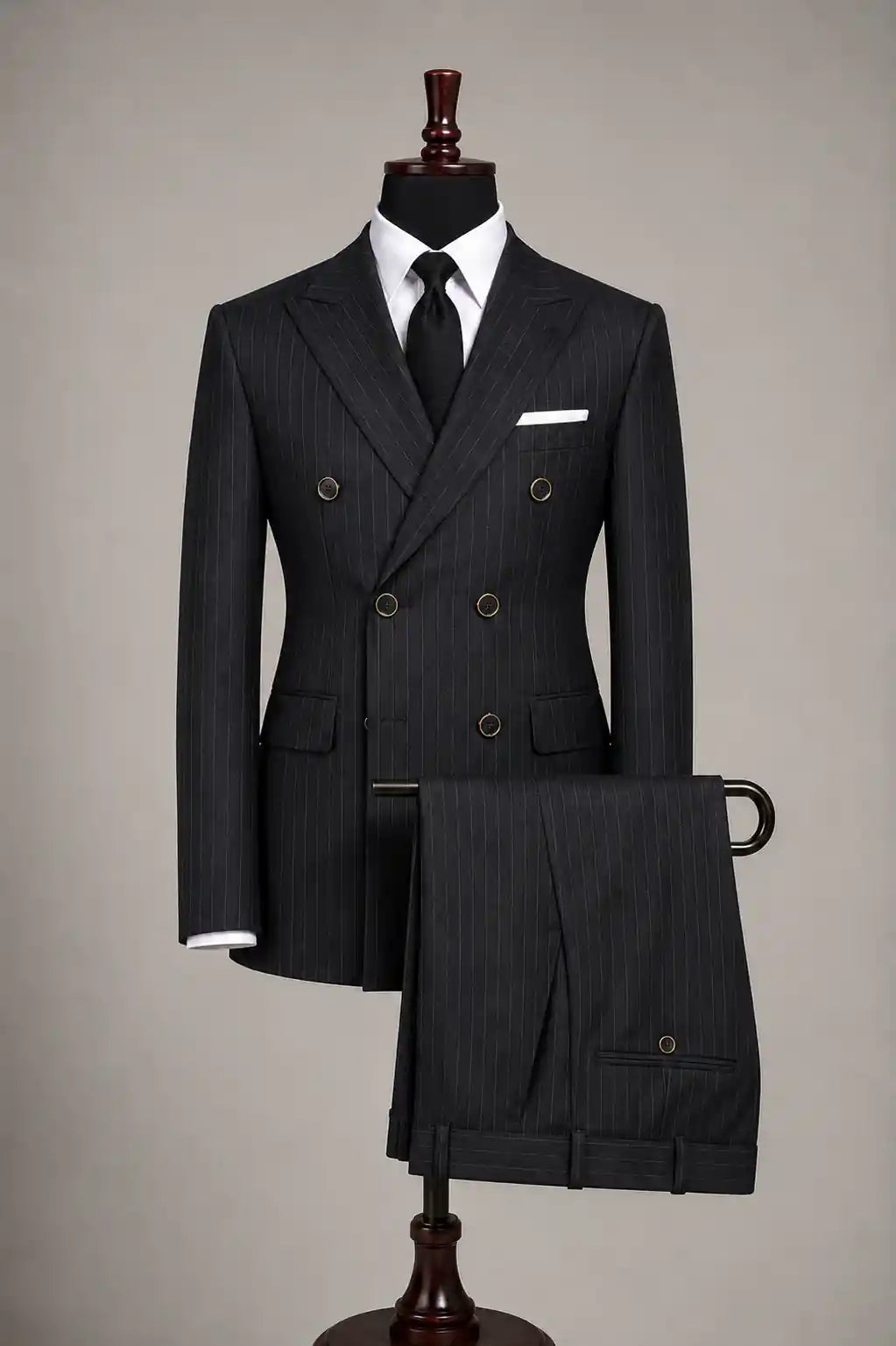 Black Stripe Double Breasted Two Piece Suit — muzaym