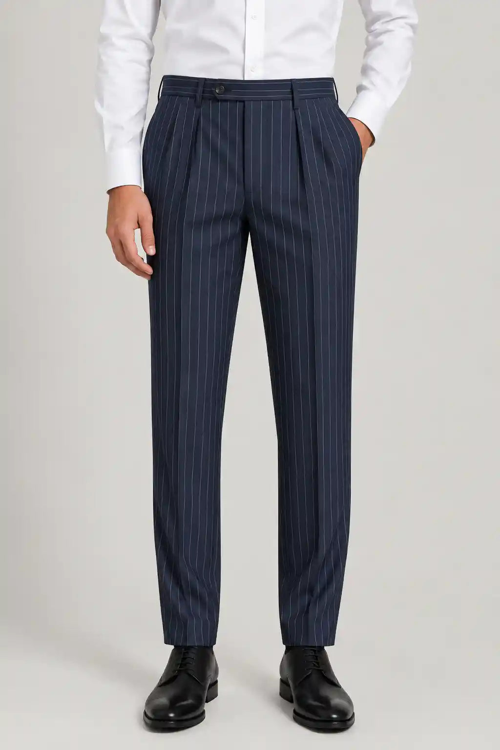 Midnight Navy Pinstripe Pleated Pant