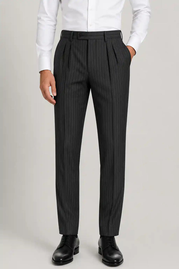 Charcoal Stripe Pleated Dress Pant — muzaym