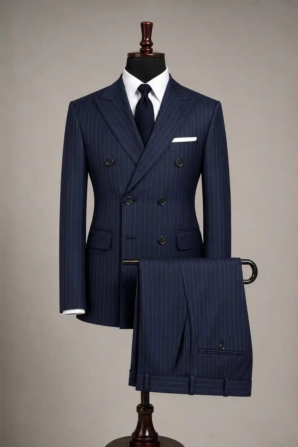 Navy Blue Stripe Double Breasted Two Piece Suit — muzaym