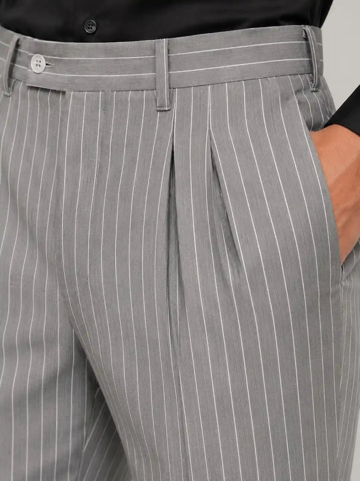 Silver Stripe Pleated Dress Pant