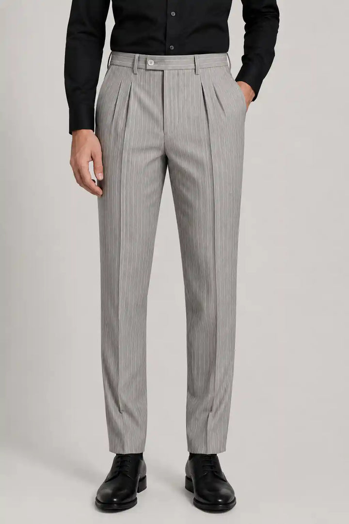 Silver Stripe Pleated Dress Pant — muzaym
