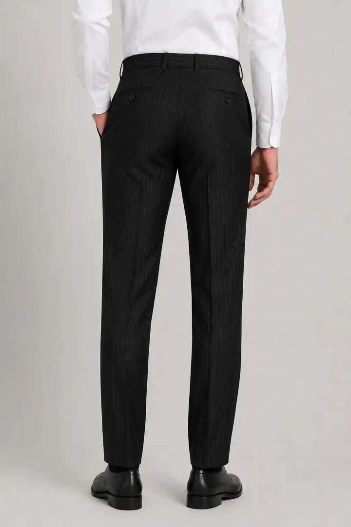 Black Stripe Pleated Dress Pant Detail — muzaym