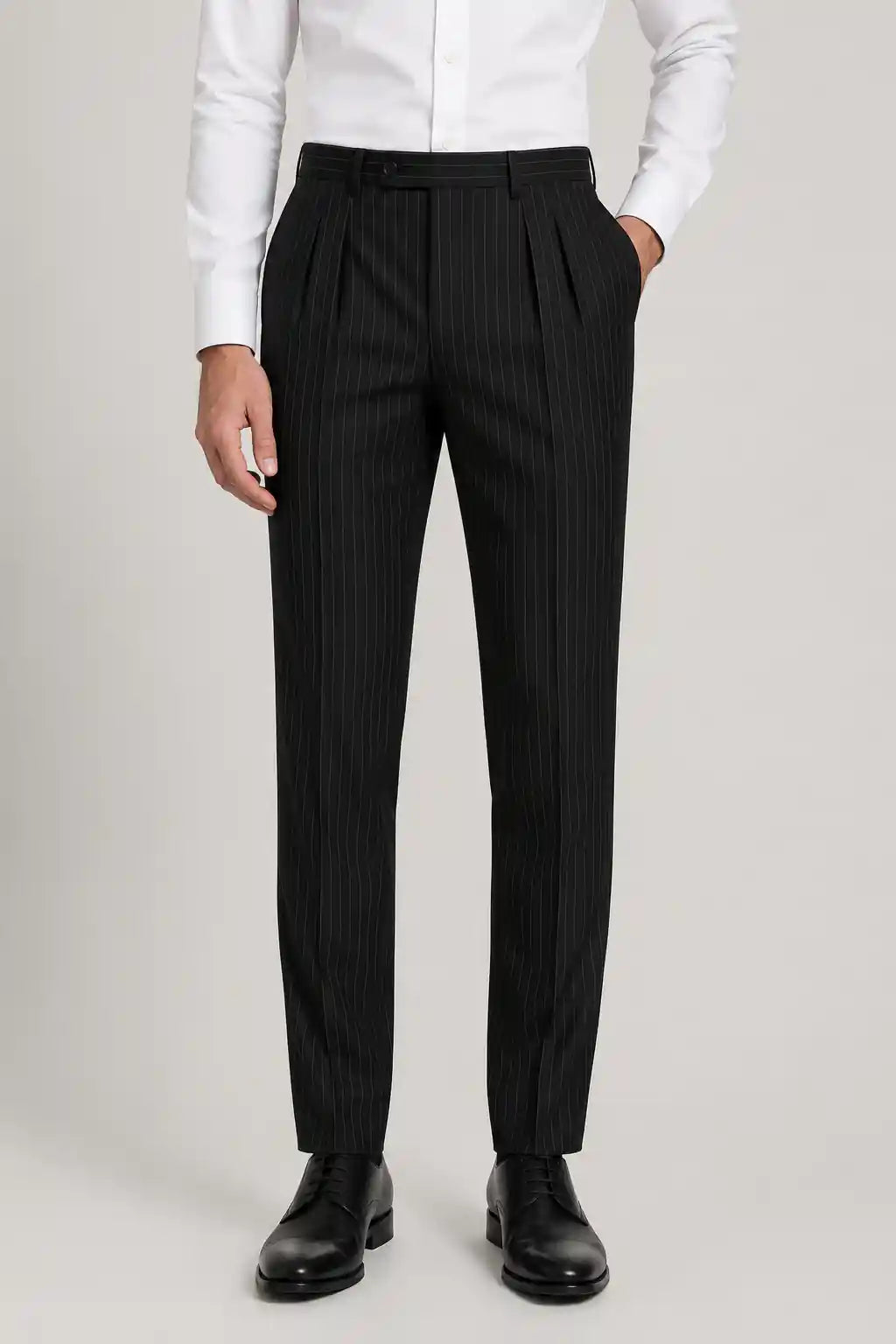 Black Stripe Pleated Dress Pant — muzaym