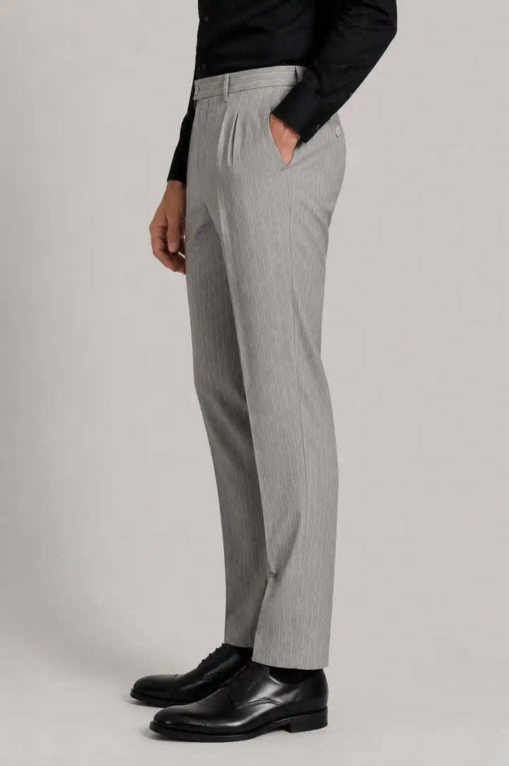 Silver Stripe Pleated Dress Pant Back View — muzaym