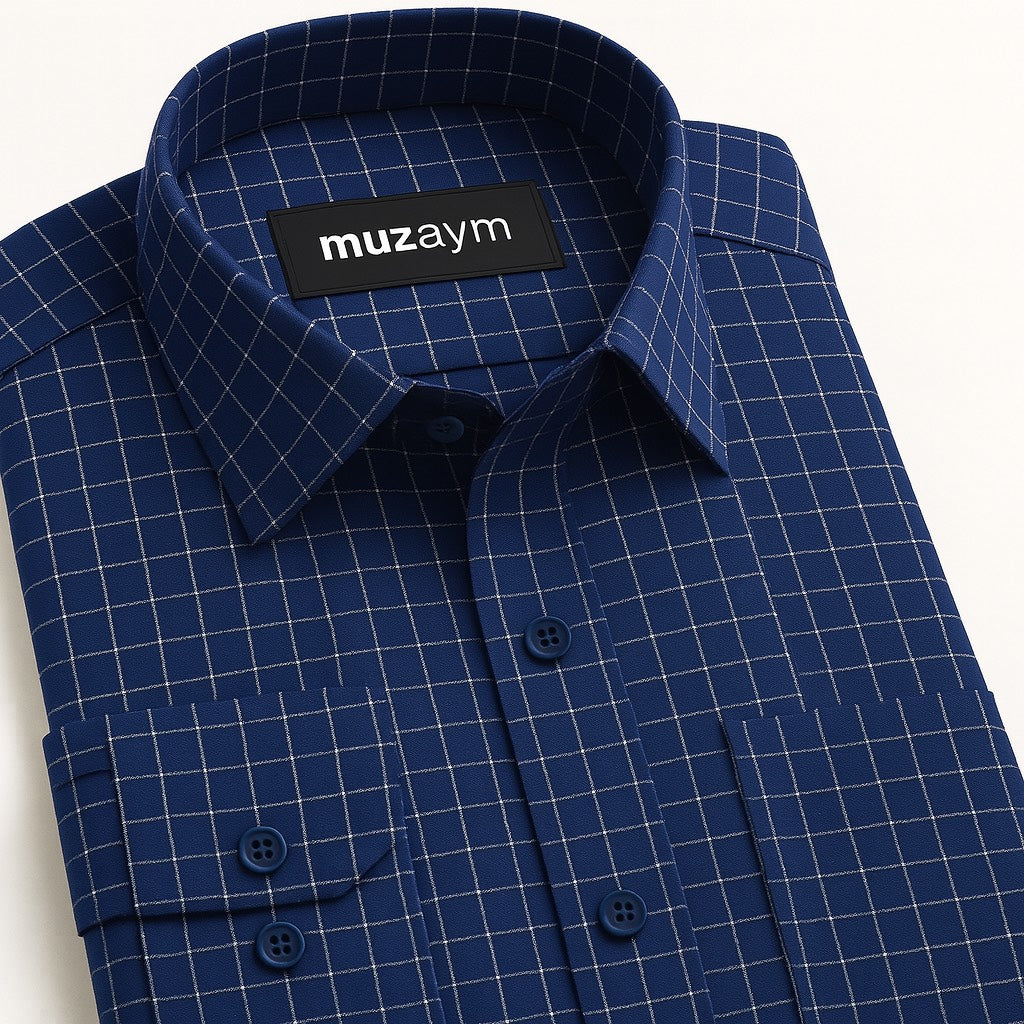 Navy Blue Micro Checkered - Regular Fit Shirt