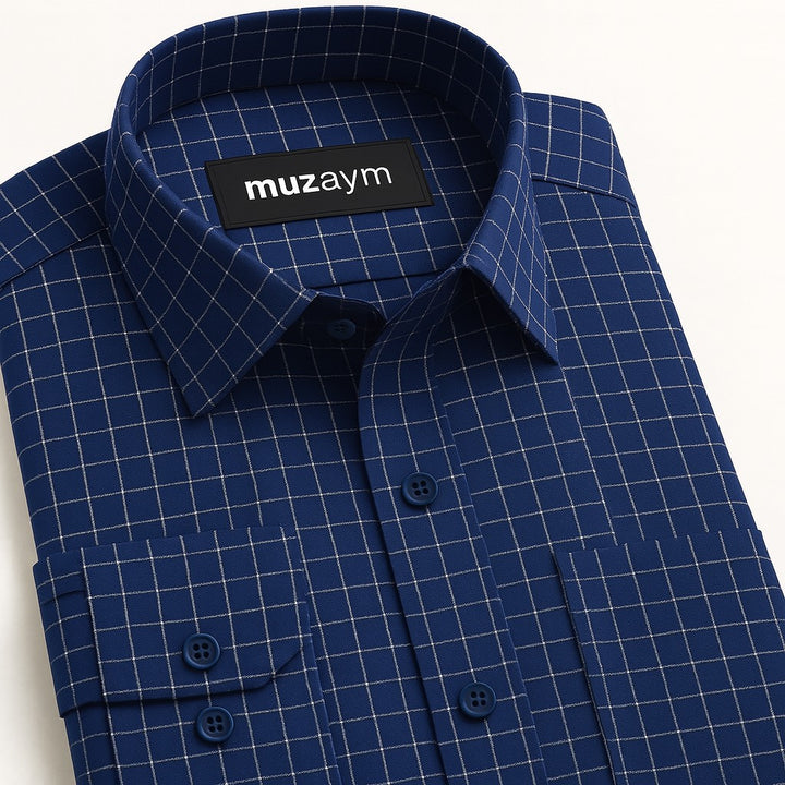 Navy Blue Micro Checkered - Regular Fit Shirt