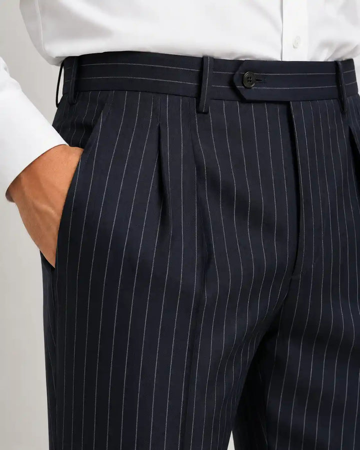 Navy Stripe Pleated Dress Pant
