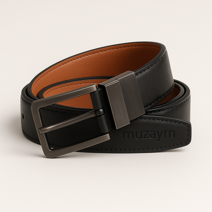 Reversible Leather Gunmetal Buckle Belt – Black & Tan
