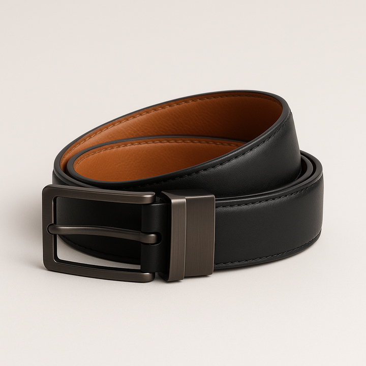 Reversible Leather Gunmetal Buckle Belt – Black & Tan
