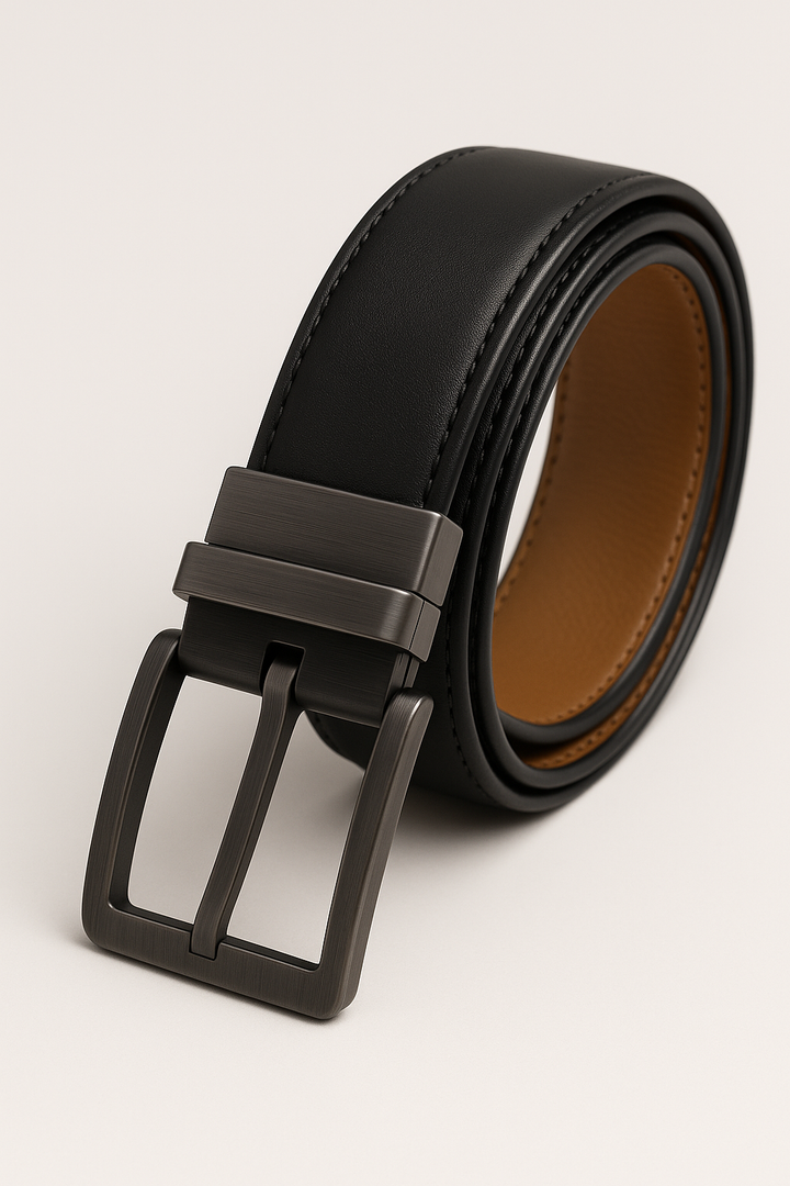 Reversible Leather Gunmetal Buckle Belt – Black & Tan