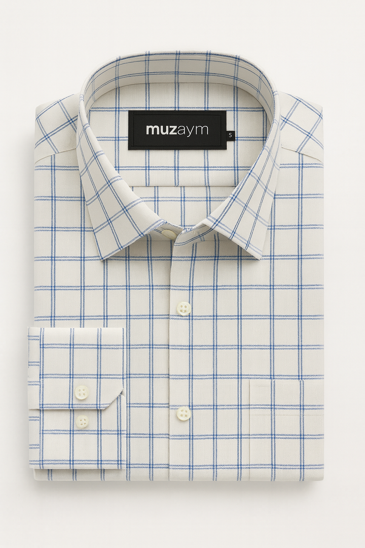 Ivory Blue Windowpane - Regular Fit Shirt