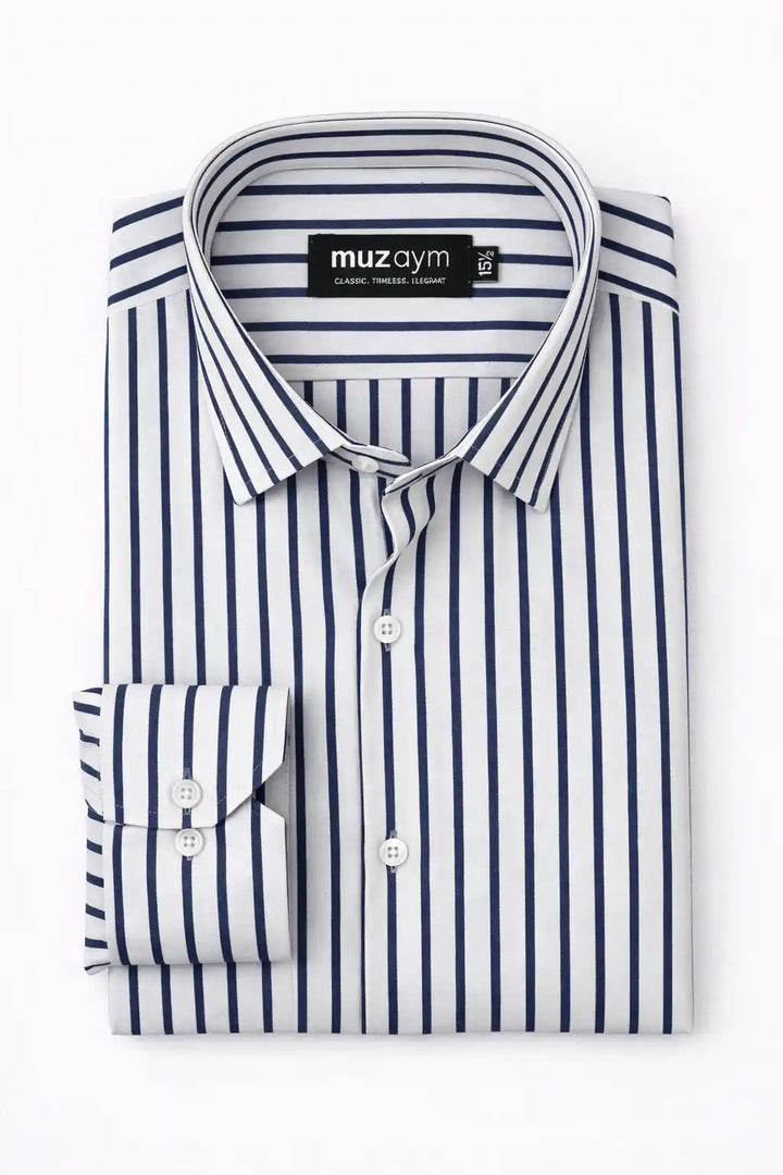 Signature Navy Stripe Formal Shirt — muzaym