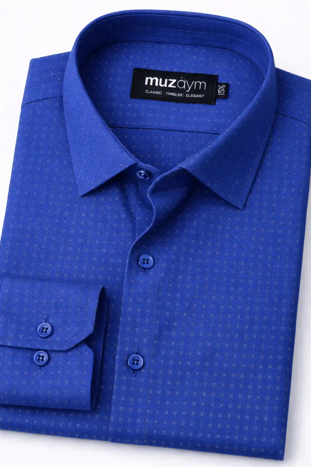 Regent Blue Dotted Formal Shirt Side View — muzaym