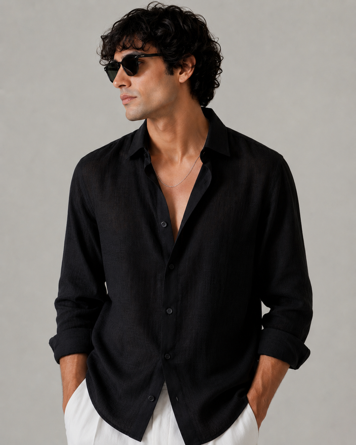 Onyx Black - Linen Casual Shirt