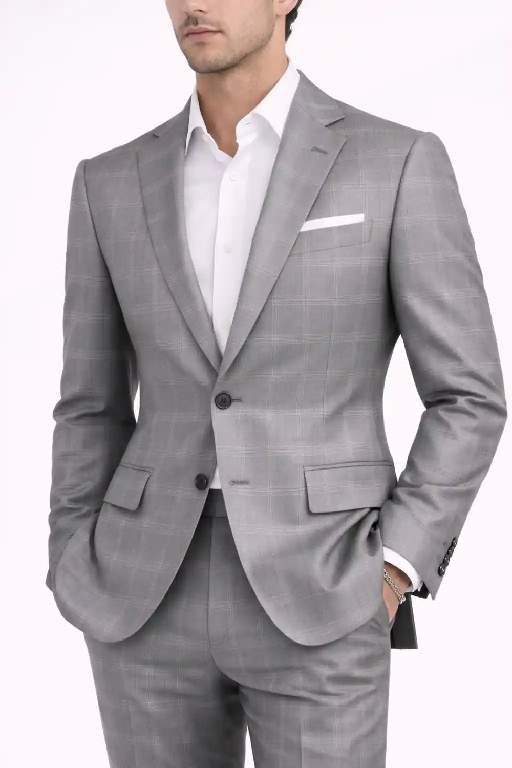 Glacier Gray Check Blazer Front View — muzaym