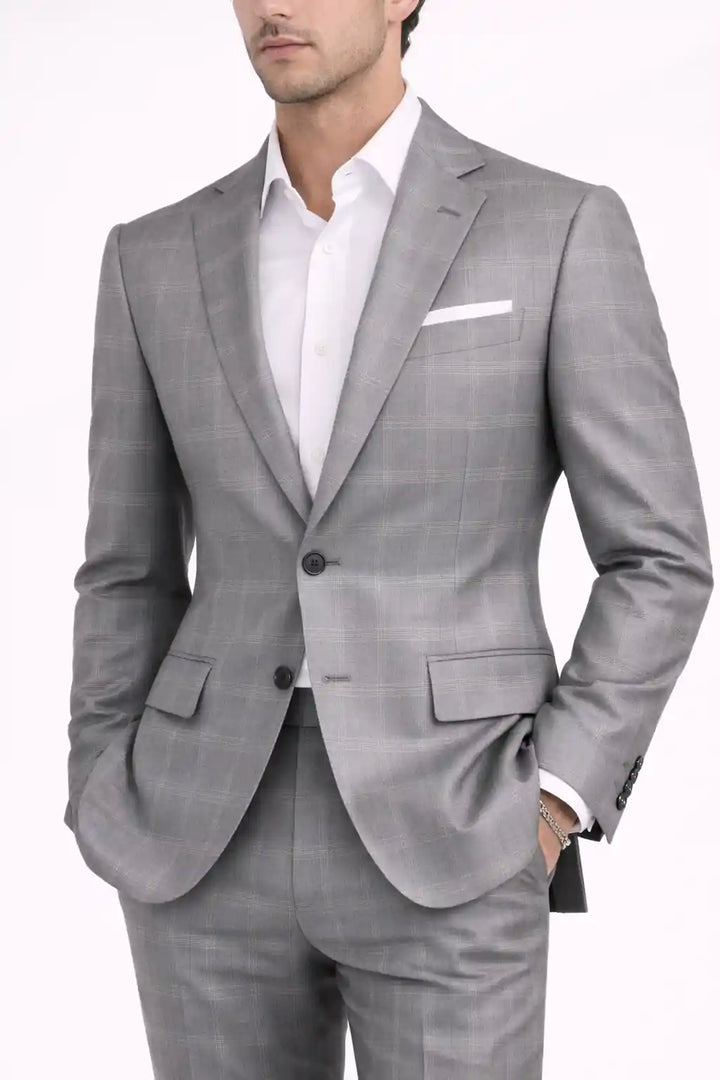 Glacier Gray Check Blazer Front View — muzaym