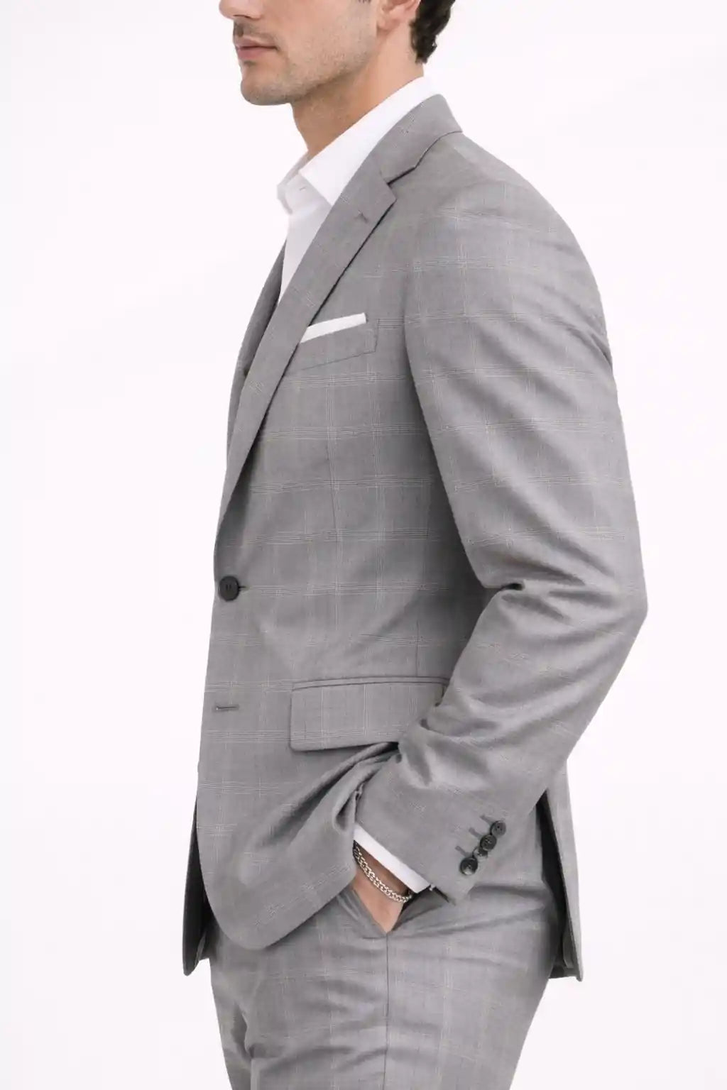Glacier Gray Check Blazer Side View — muzaym