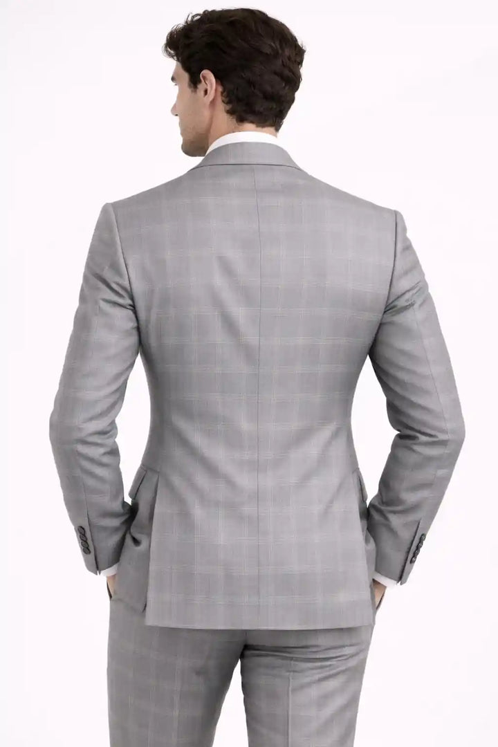 Glacier Gray Check Blazer Back View — muzaym