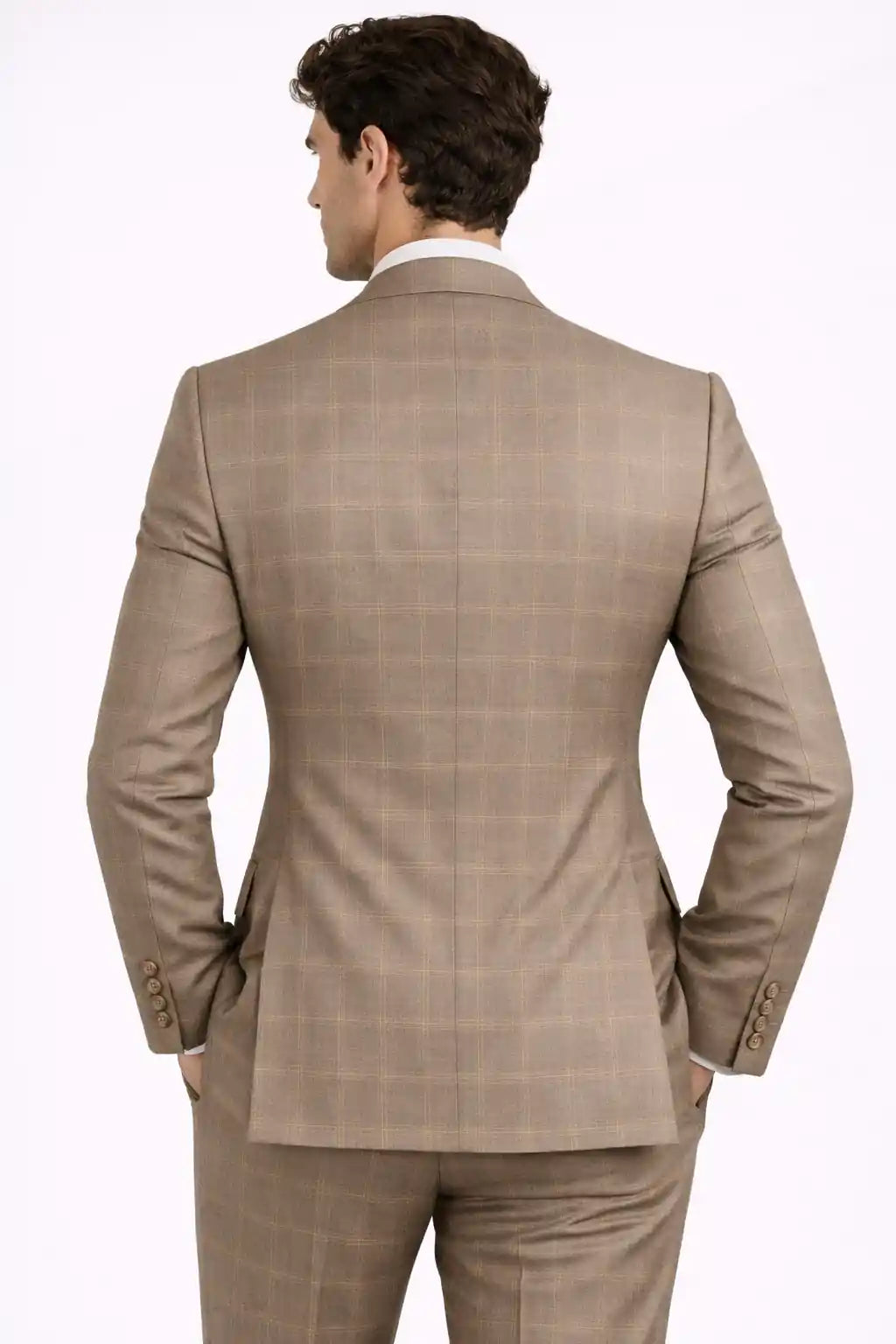 Stone Beige Check Blazer Back View — muzaym