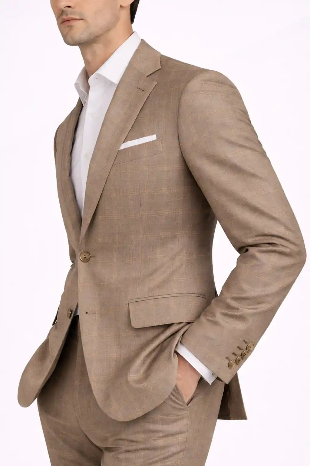 Stone Beige Check Blazer Side View — muzaym
