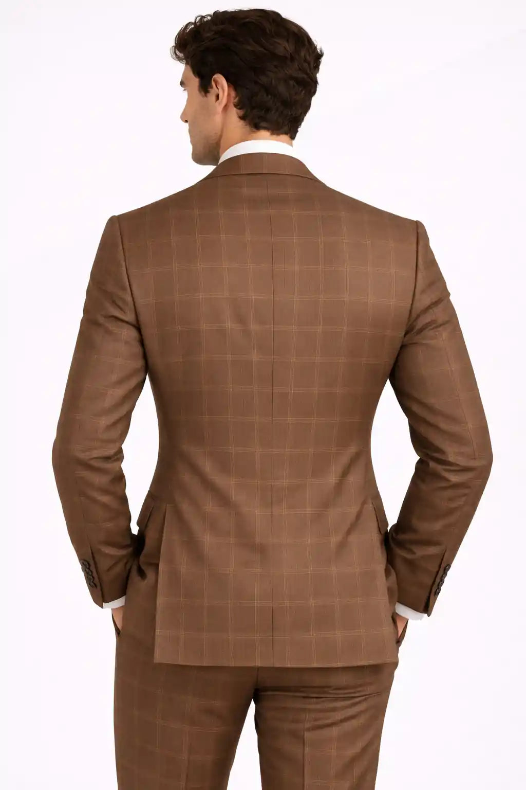 Chestnut Check Blazer Back View — muzaym