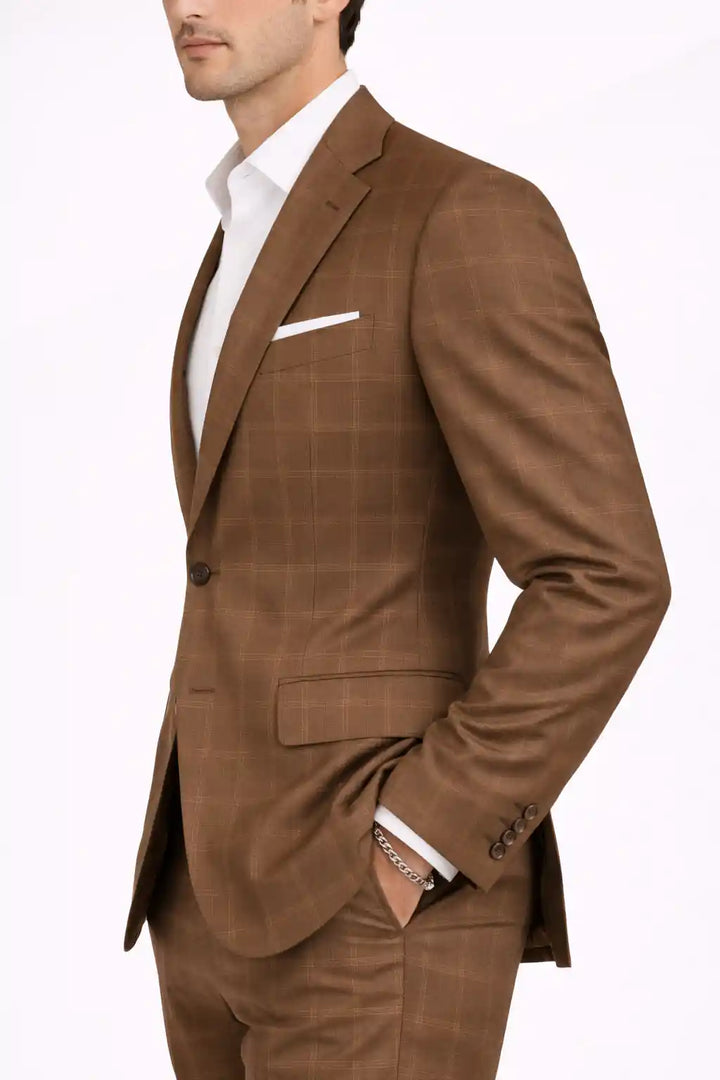 Chestnut Check Blazer Side View — muzaym