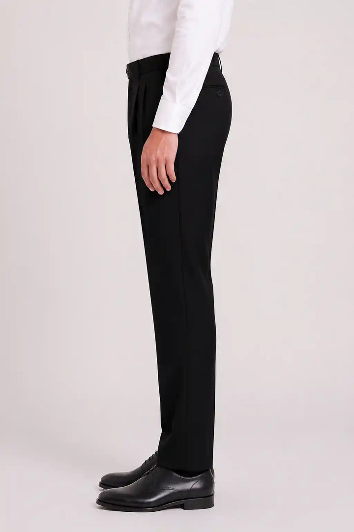 Jet Black Pleated Dress Pant