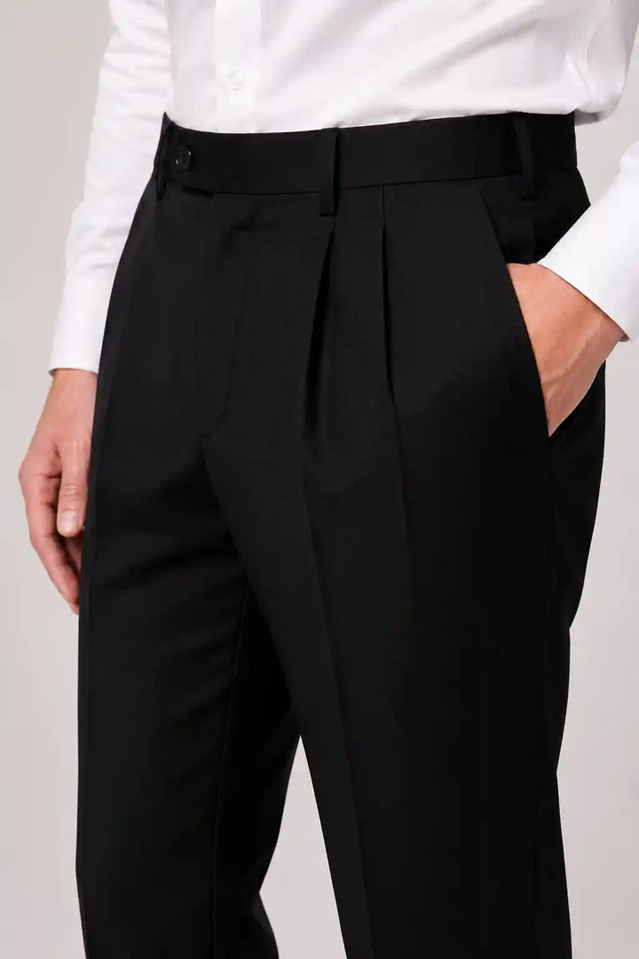 Jet Black Pleated Dress Pant