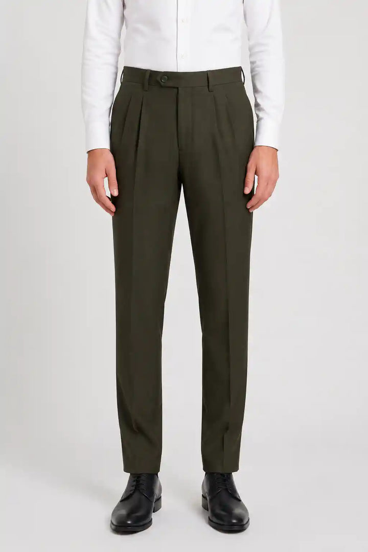 Deep Olive Pleated Dress Pant