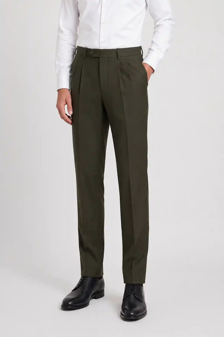 Deep Olive Pleated Dress Pant