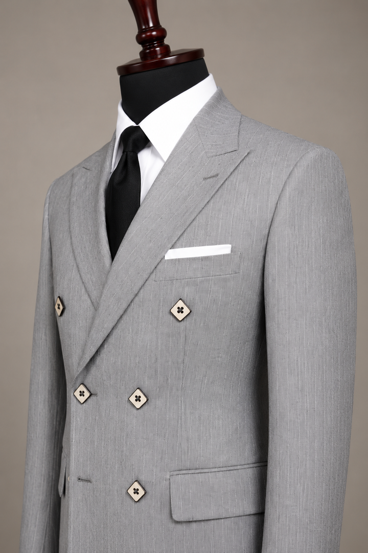 Silver Stripe Double Breasted - 2 Piece Suit