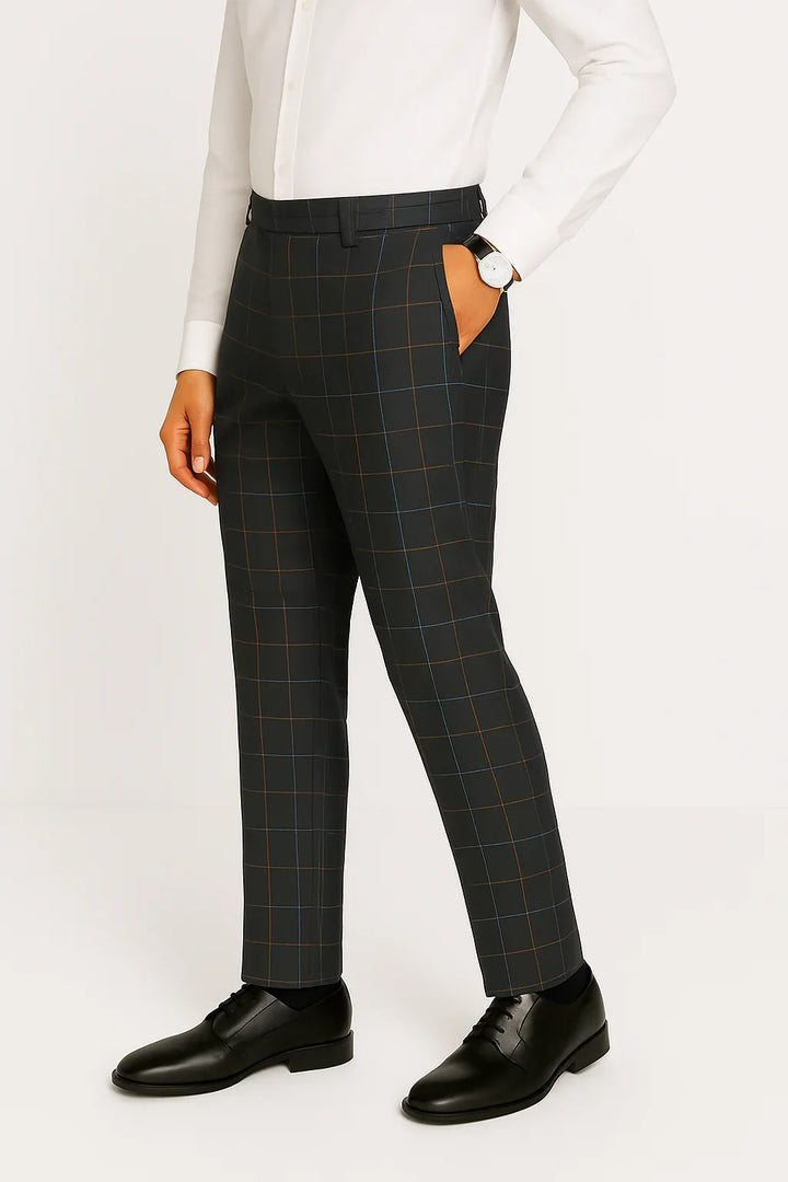 Charcoal Grid Check – Blue & Brown Windowpane