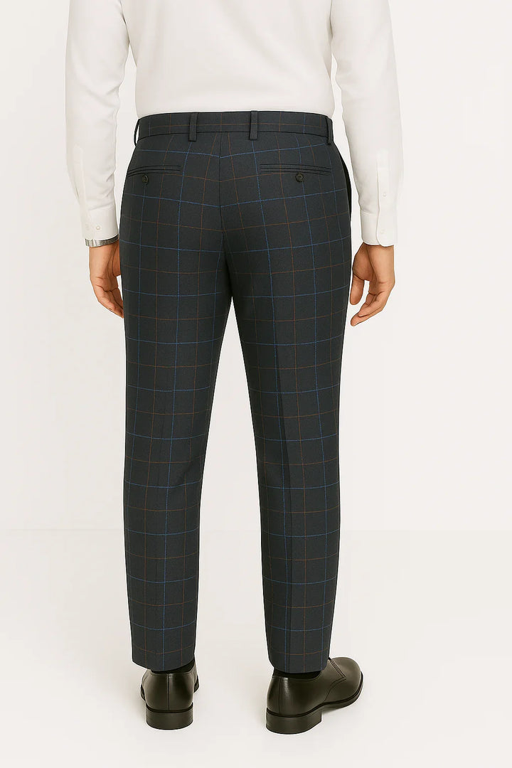 Charcoal Grid Check – Blue & Brown Windowpane