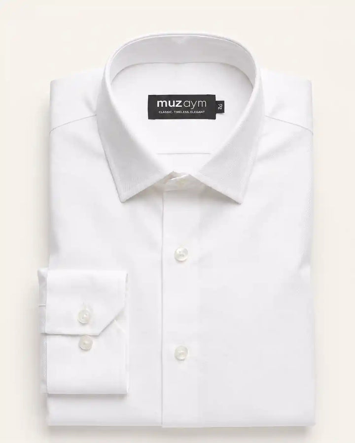 Classic White Cotton Twill Formal Shirt — muzaym