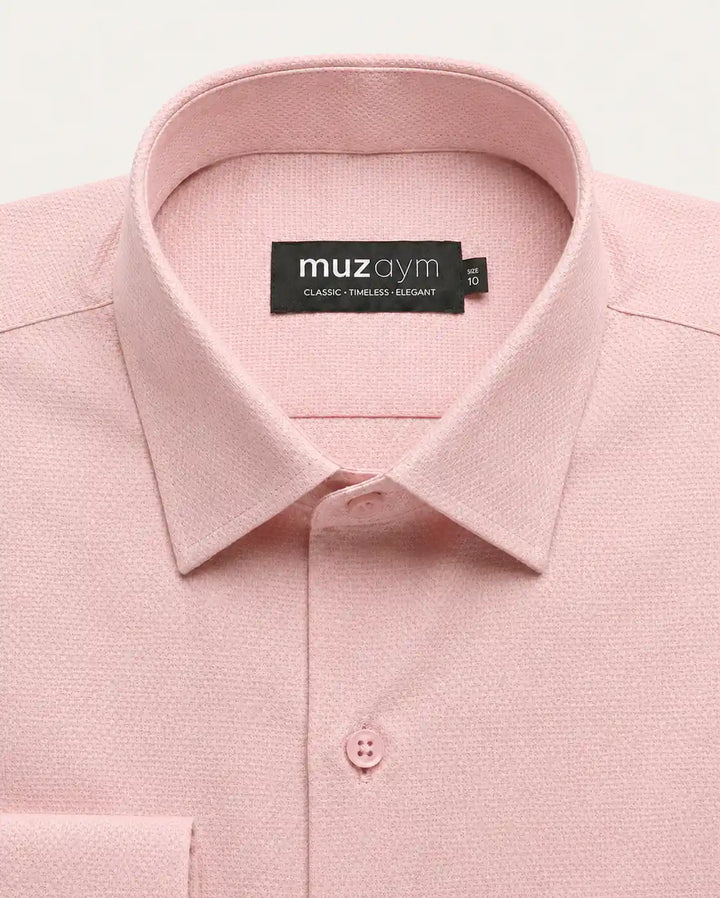 Blush Pink Dobby Pattern Formal Shirt Side View — muzaym